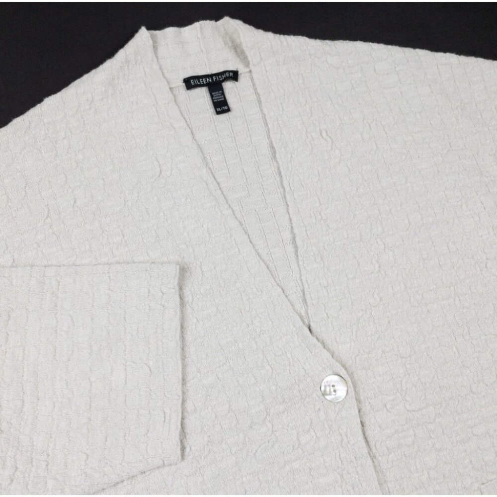 Eileen Fisher Kimono Cardigan Women's XL Organic Linen Cotton White Textured